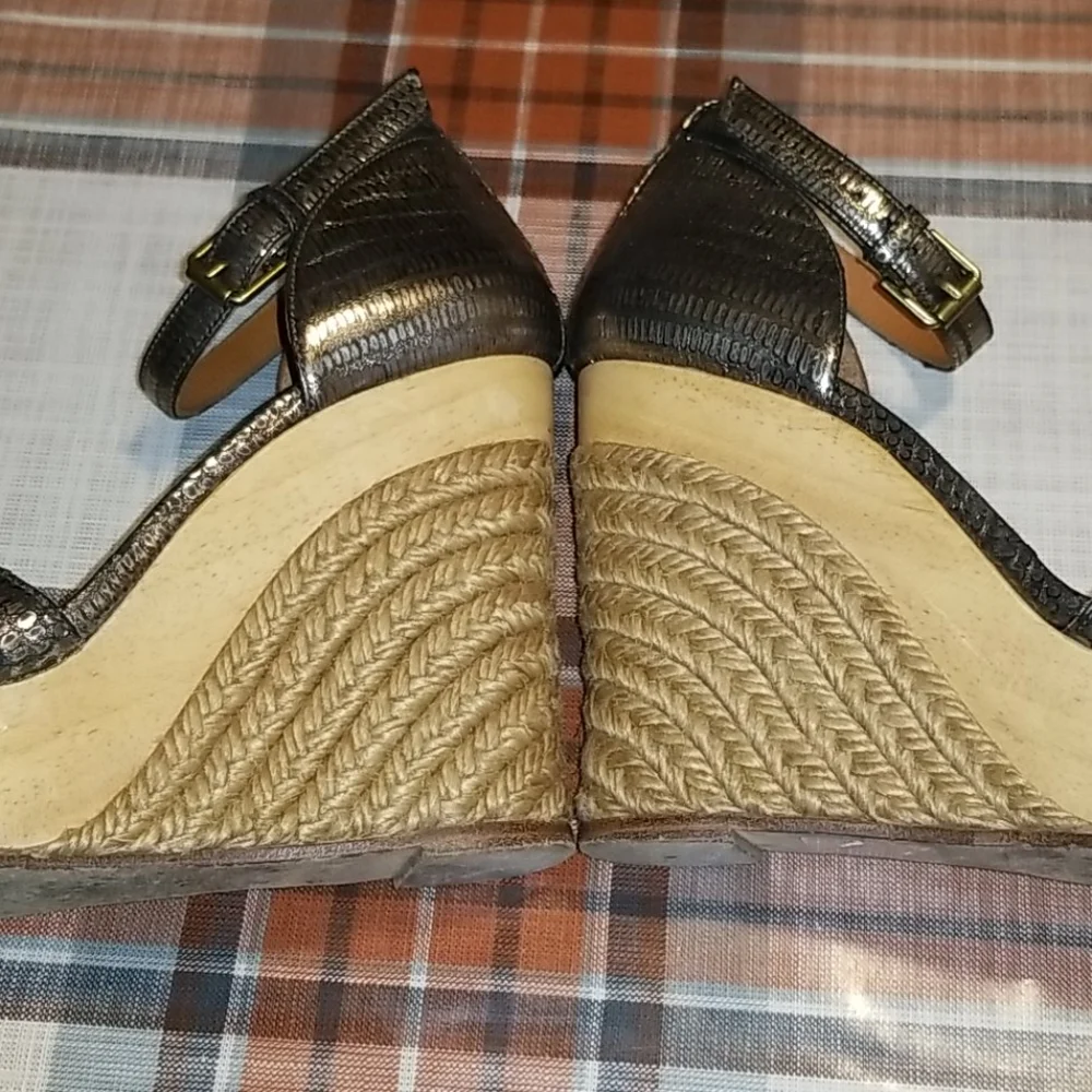 Lanvin Metallic Bronze Brown Espadrille Wedge Sandals